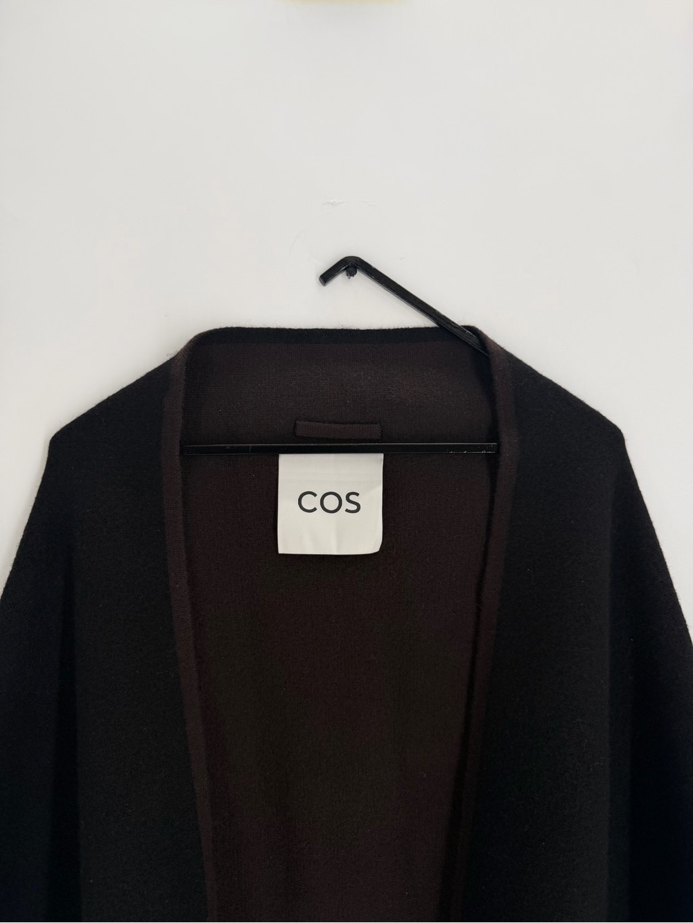Cos Wool Shawl Contrast Trim Oversized Pocket Cape Scarf Shawl In Black Brown